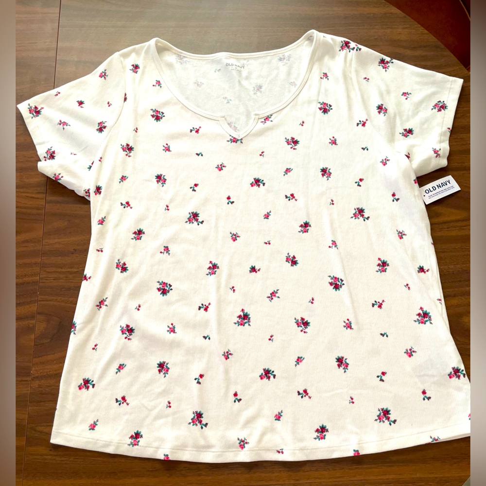 Floral Rib-Knit T-Shirt